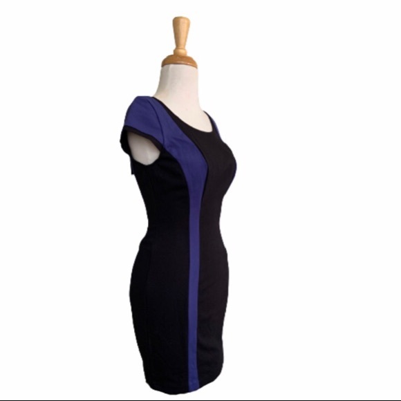 Guess Black w/ Purple Contoured Bands Cap Sleeve Mesh Panel Back Zipper Back 8 - Picture 3 of 8